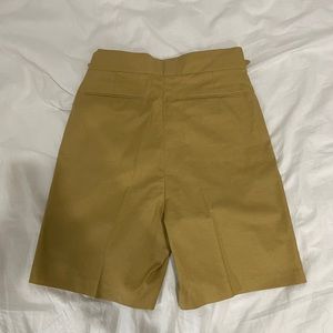 ASOS Mustard/Tan Linen High-Waist Pleated Shorts w/2 Adjustable Side Belt Straps